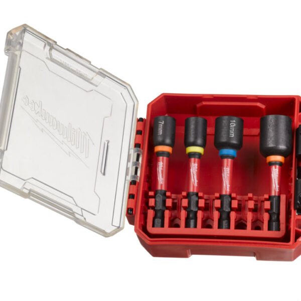 Σετ Μαγνητικά Καρυδάκια SHOCKWAVE 4 τεμαχίων Milwaukee 7-13mm με εξαγωνική υποδοχή 1/4" για επαγγελματική χρήση.