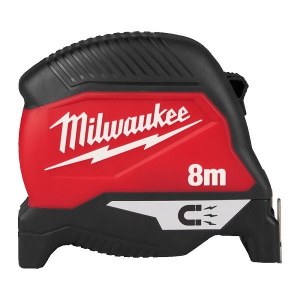 Μαγνητικό Μέτρο Milwaukee 8m 4ης γενιάς με ισχυρό μαγνήτη, προστασία ταινίας Nylon και εκτύπωση διπλής όψης.