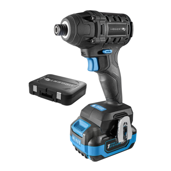 Παλμικό Κατσαβίδι Brushless 18V Högert Technik με μπαταρία 2Ah, φορτιστή και υποδοχή 1/4 ίντσας.