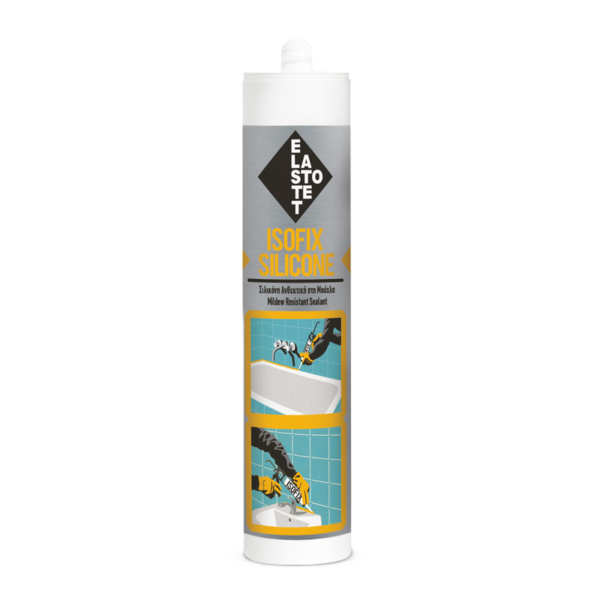 ISOFIX SILICONE Elastotet αντιμουχλική σιλικόνη σε φύσιγγα για σφράγιση ειδών υγιεινής και μη πορωδών υλικών.